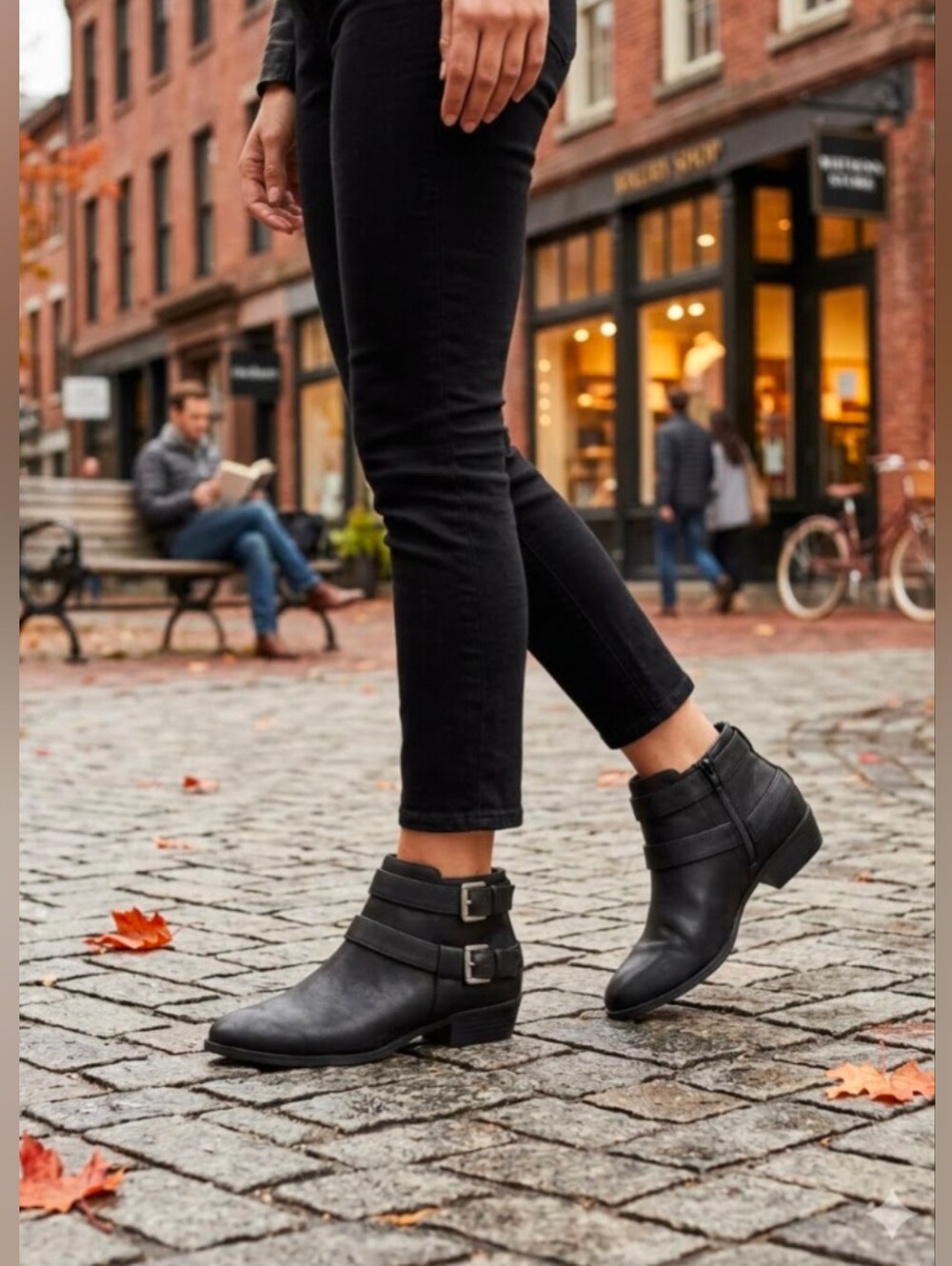 Style & Co Deenah Ankle Booties Black Silver Buckles Size 6.5
